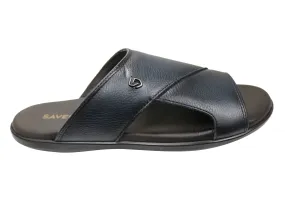 Savelli Banks Mens Comfortable Leather Slides Sandals Made In Brazil