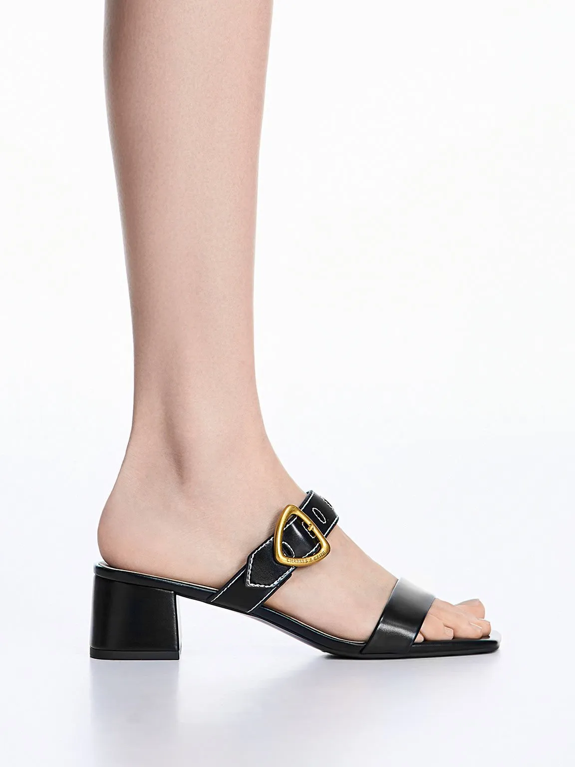 Sepphe Metallic Buckle Heeled Mules - Black