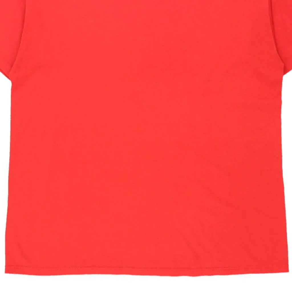 Single Stitch Eau Claire Tennis.  Russell Athletic Graphic T-Shirt - Large Red Cotton