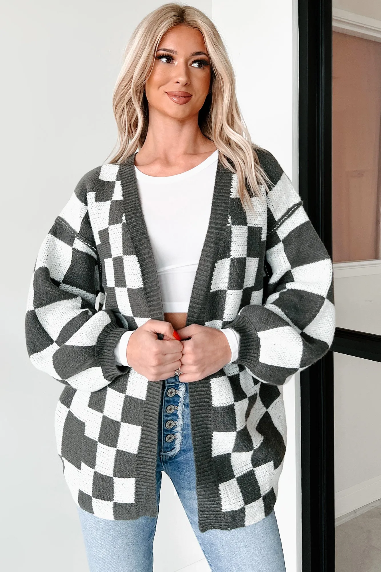 Skating The Issue Checker Cardigan (Charcoal)