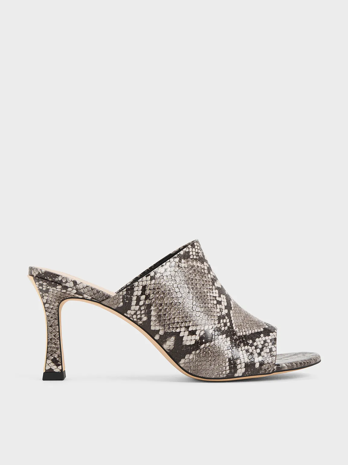 Snake-Print Round-Toe Heeled Mules - Animal Print Natural