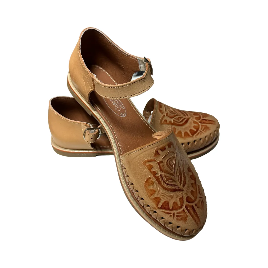 Stamp Leather Honey Brown Women Sandals