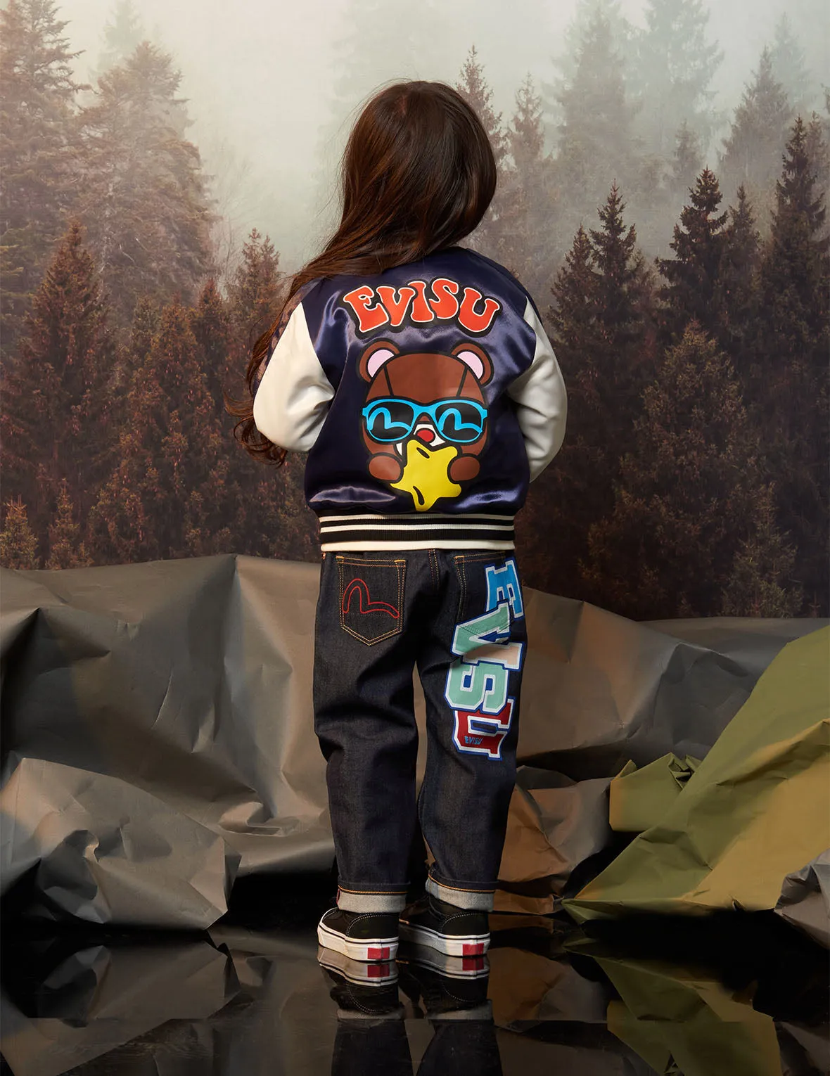 Star Bear Print Regular Fit Padded Souvenir Jacket