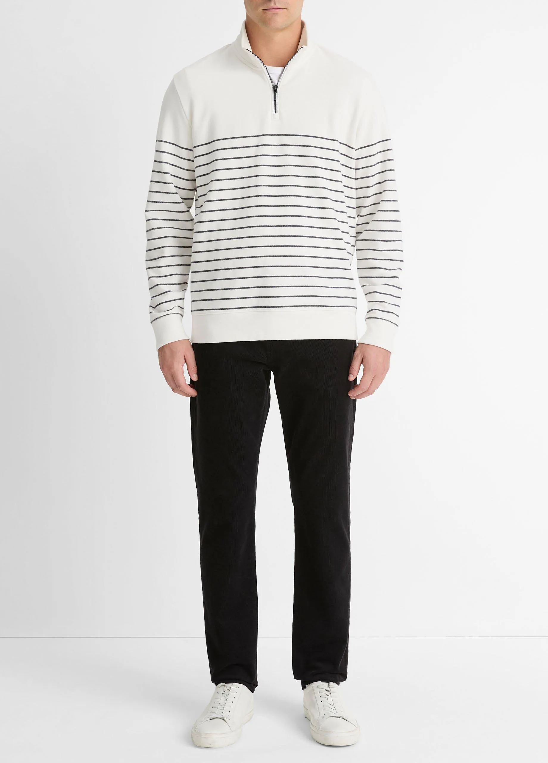 Striped Sueded Cotton Quarter-Zip Pullover