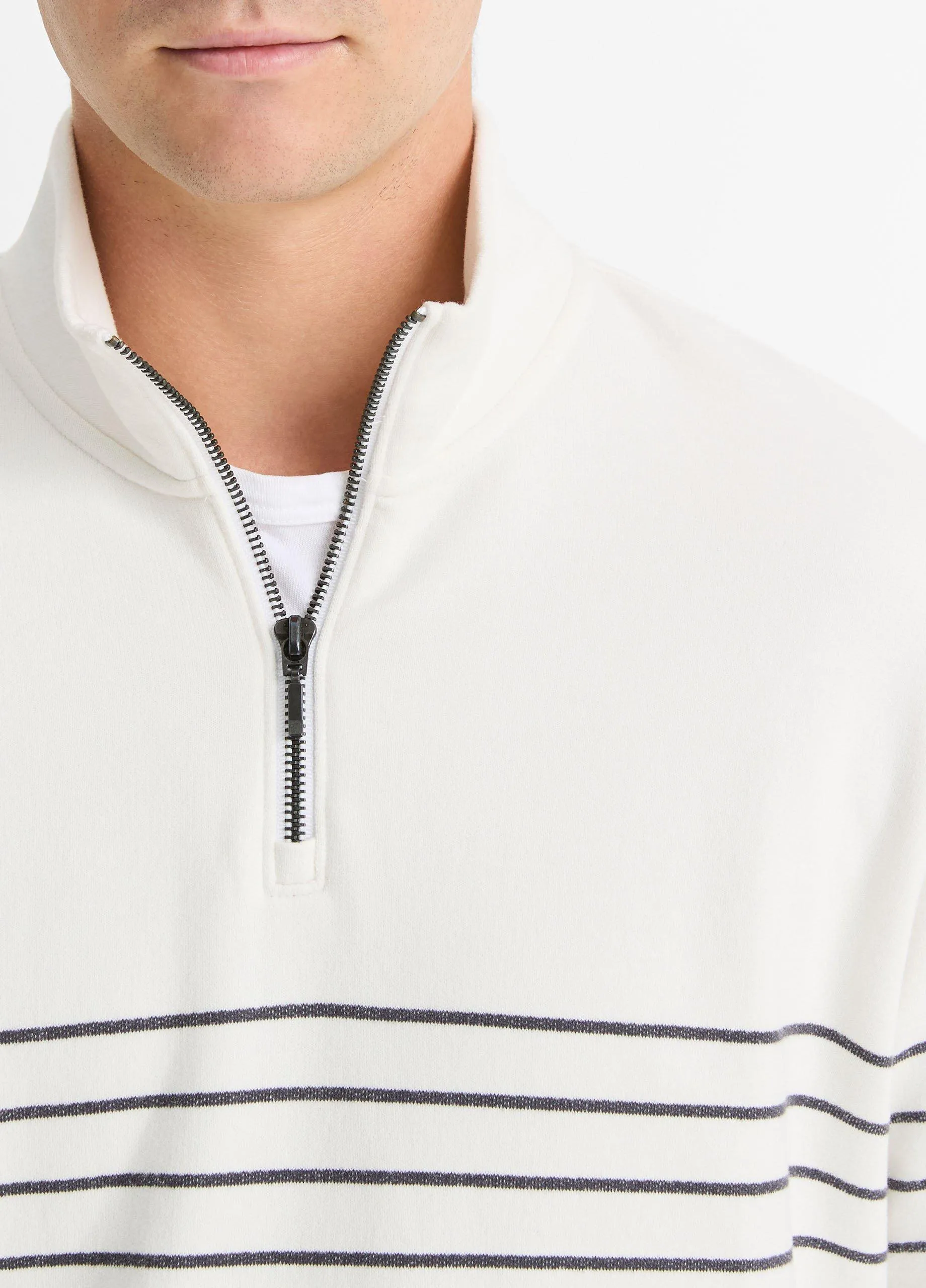 Striped Sueded Cotton Quarter-Zip Pullover