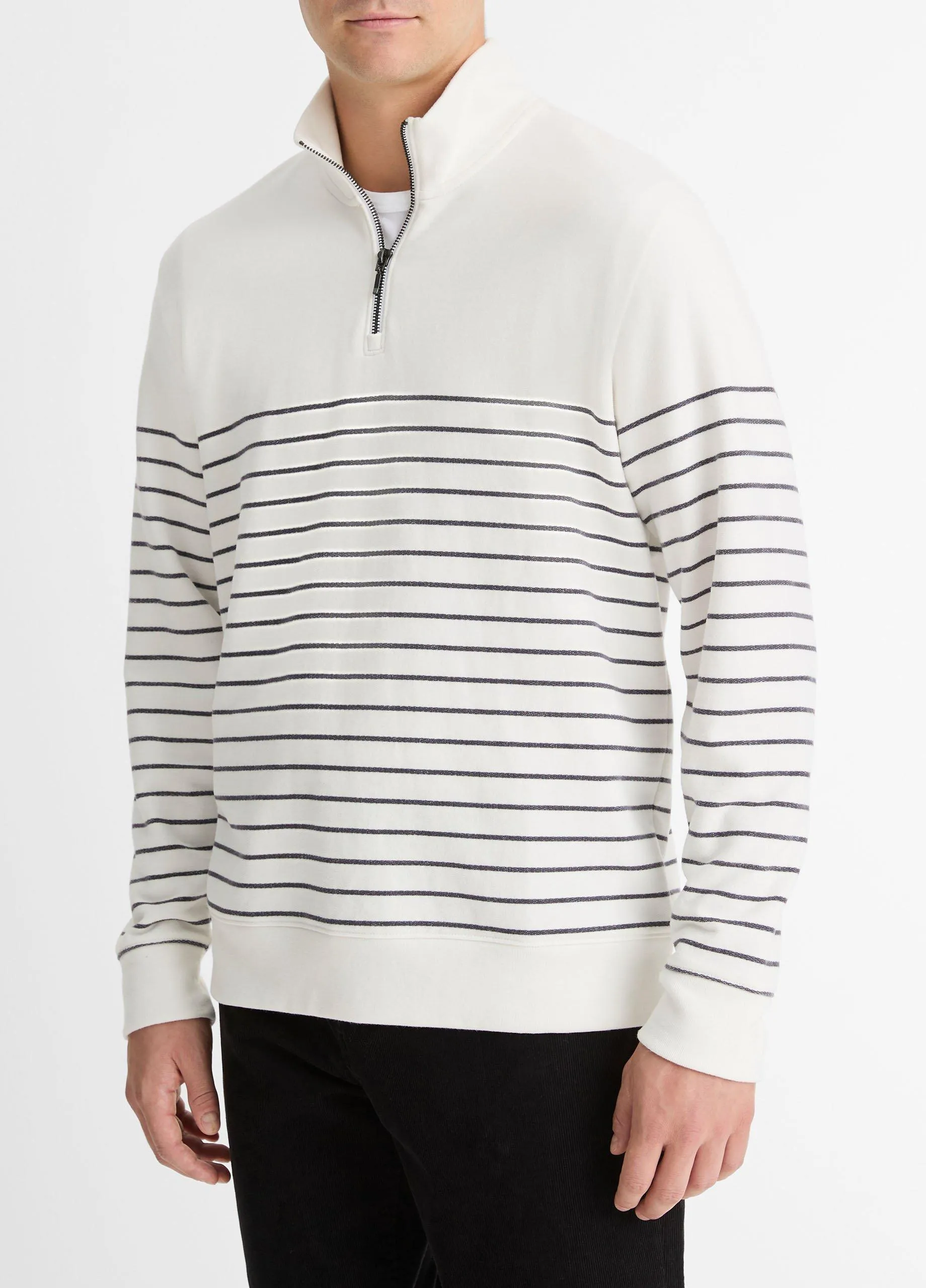 Striped Sueded Cotton Quarter-Zip Pullover