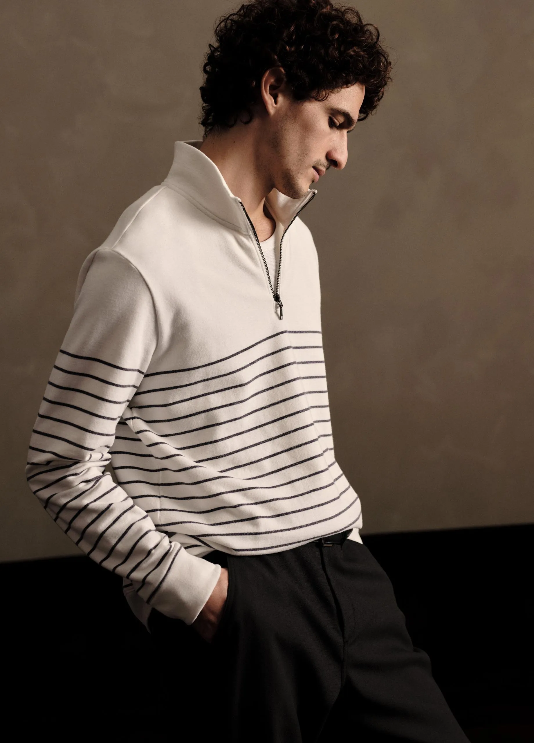 Striped Sueded Cotton Quarter-Zip Pullover