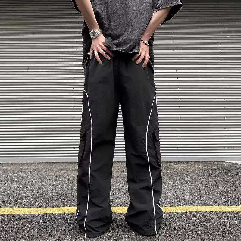 StripeLine- Baggy Black Cargo Pants