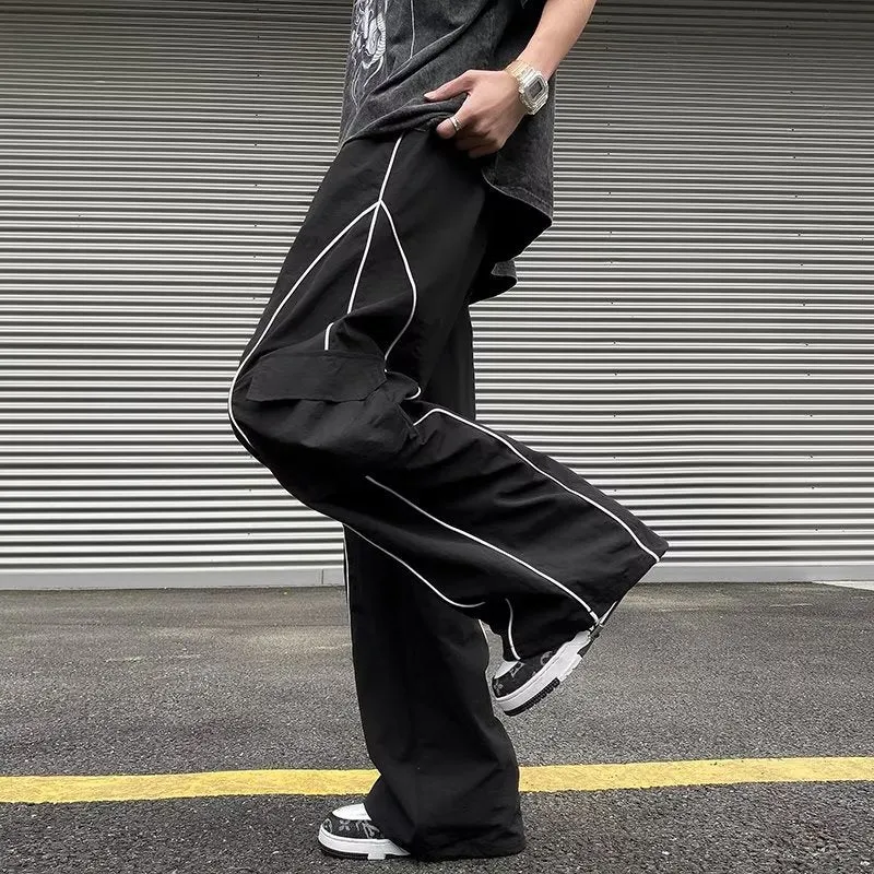 StripeLine- Baggy Black Cargo Pants