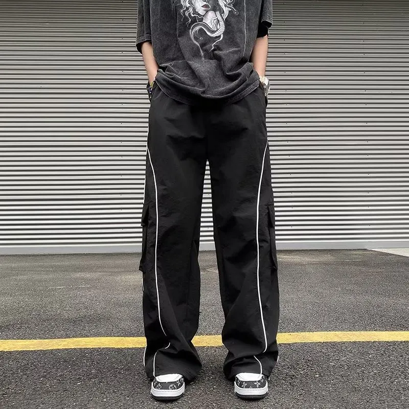 StripeLine- Baggy Black Cargo Pants