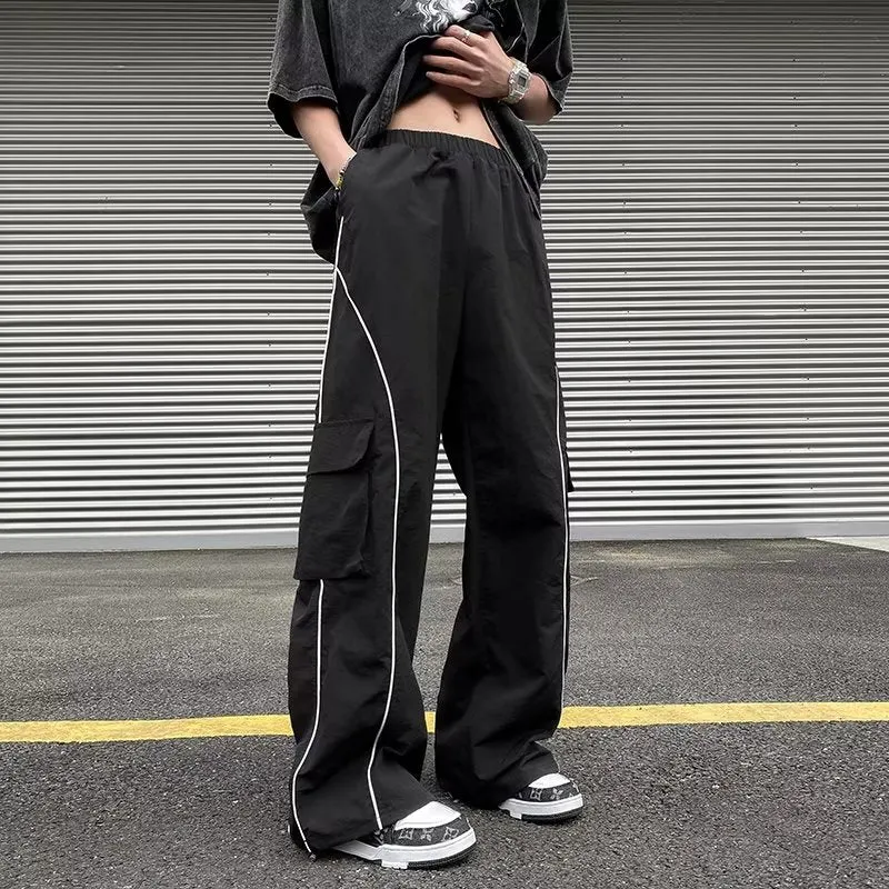 StripeLine- Baggy Black Cargo Pants