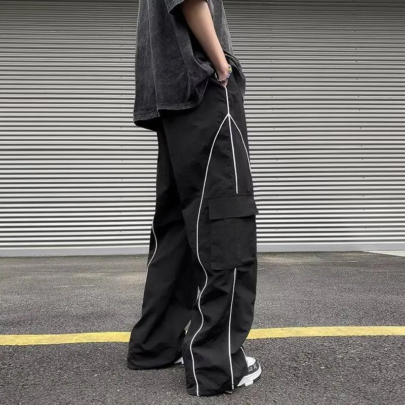 StripeLine- Baggy Black Cargo Pants