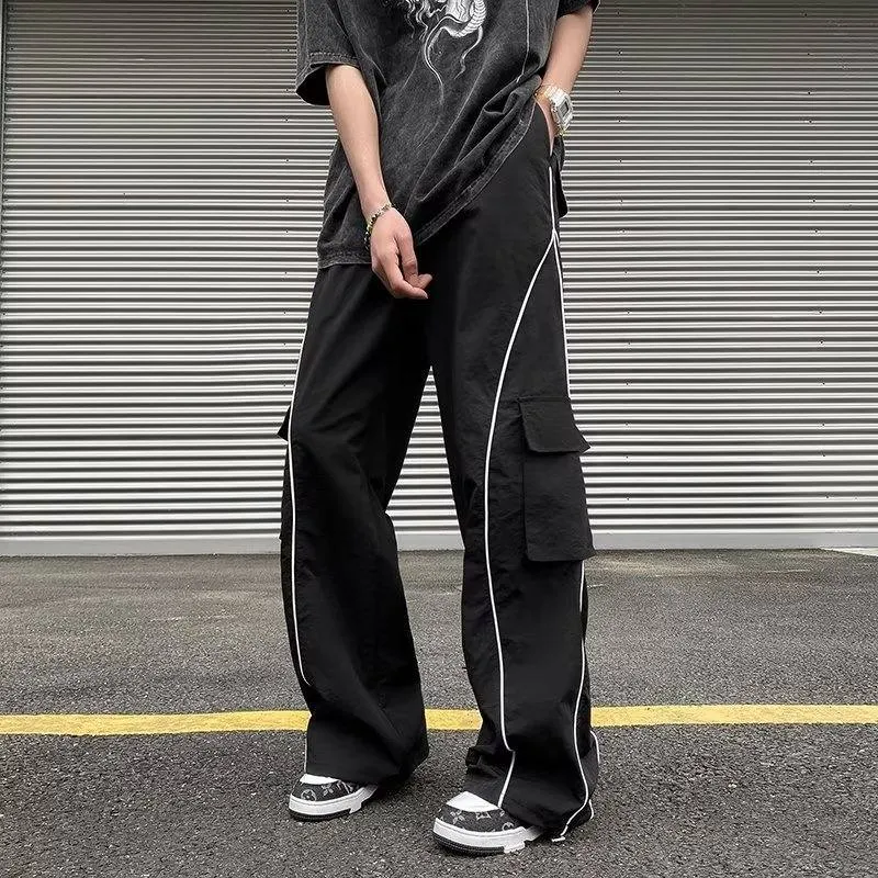 StripeLine- Baggy Black Cargo Pants