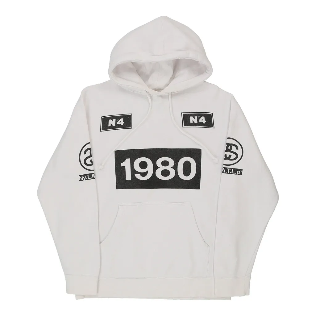 Stussy Spellout Hoodie - Small White Cotton Blend