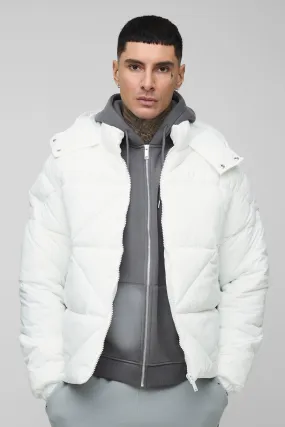 Tall Abstract Quilted Puffer Jacket In White