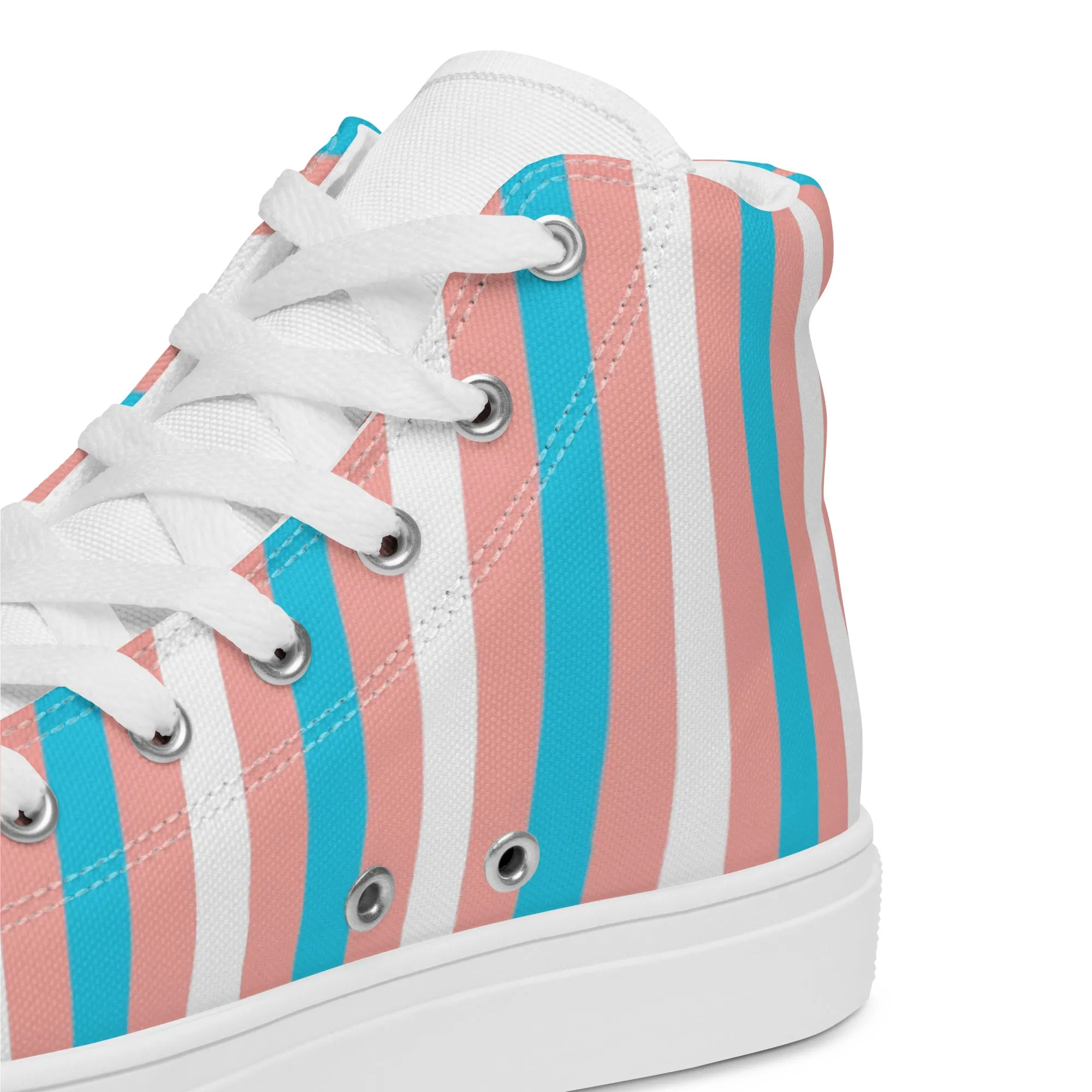 Teen + Blue Pink White Candy Striped Trans Pride High-Top Canvas Sneakers