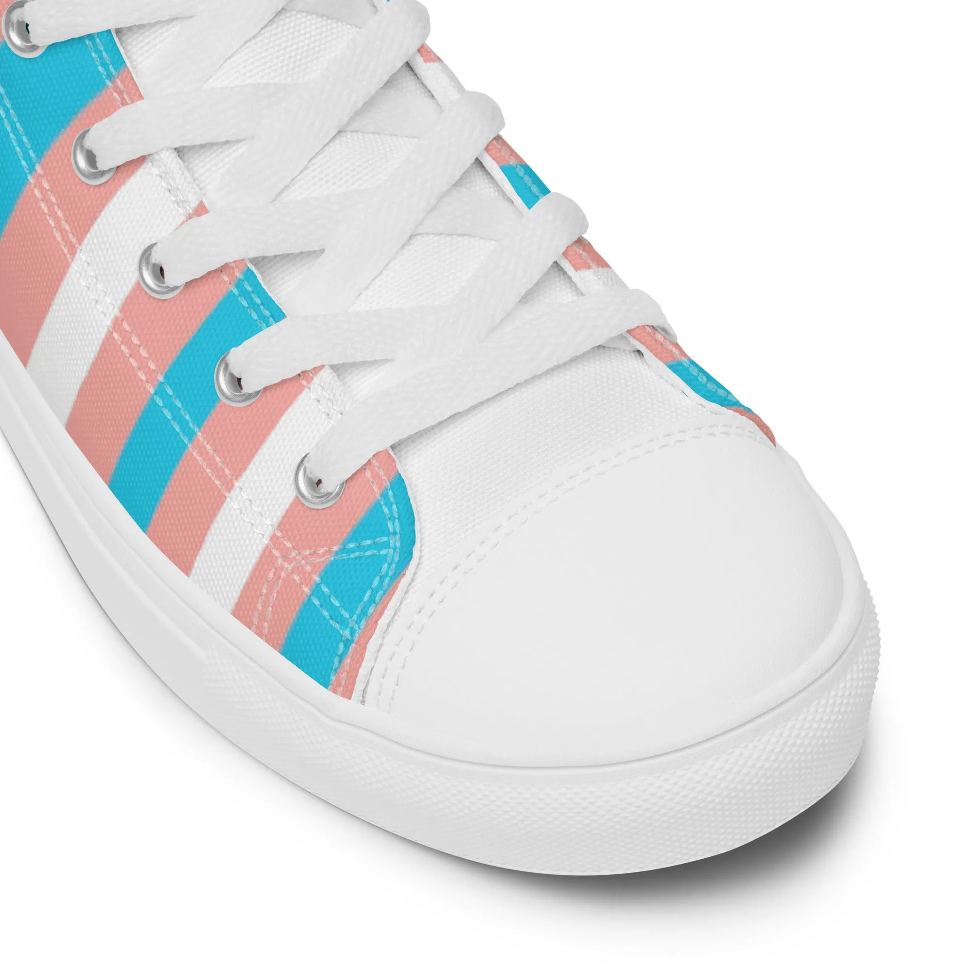 Teen + Blue Pink White Candy Striped Trans Pride High-Top Canvas Sneakers