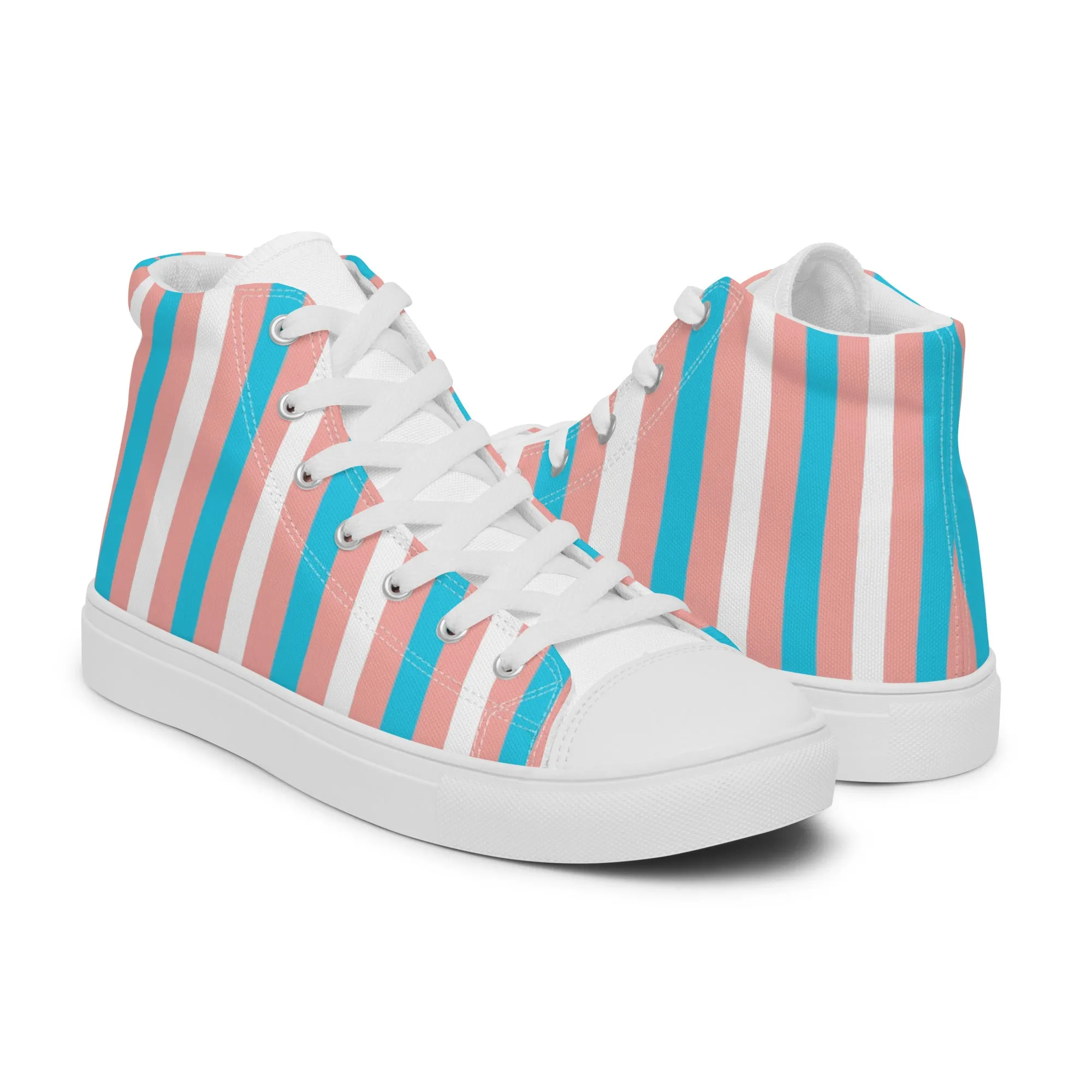 Teen + Blue Pink White Candy Striped Trans Pride High-Top Canvas Sneakers