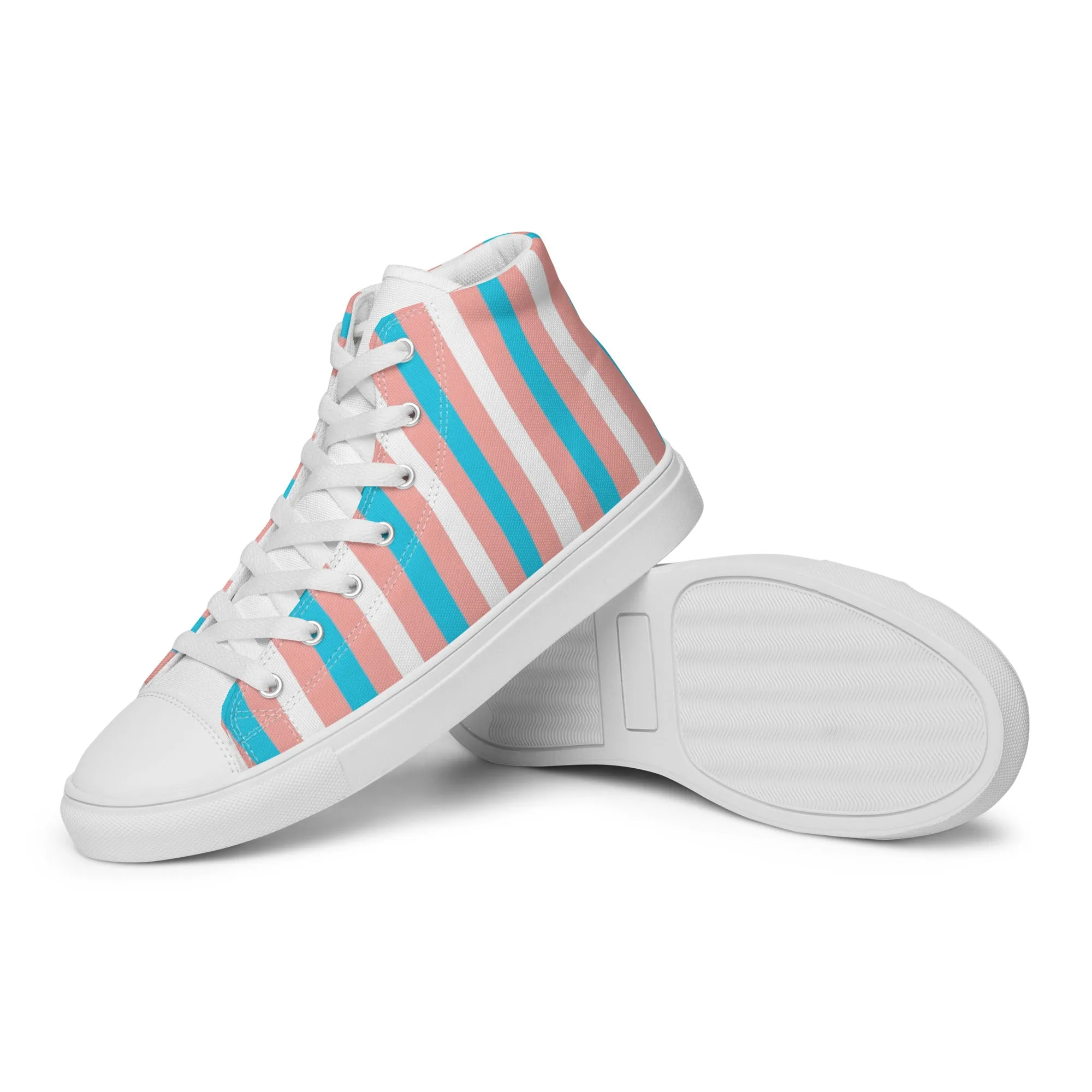 Teen + Blue Pink White Candy Striped Trans Pride High-Top Canvas Sneakers