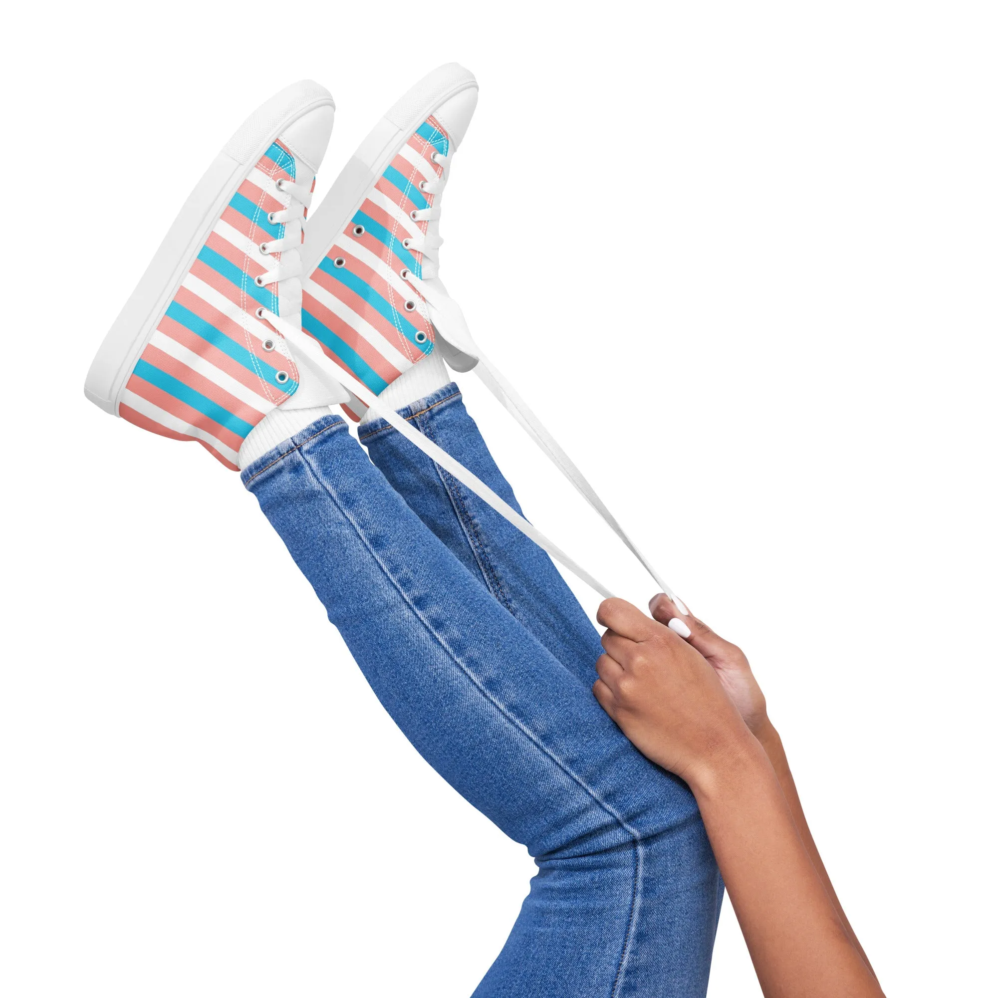 Teen + Blue Pink White Candy Striped Trans Pride High-Top Canvas Sneakers