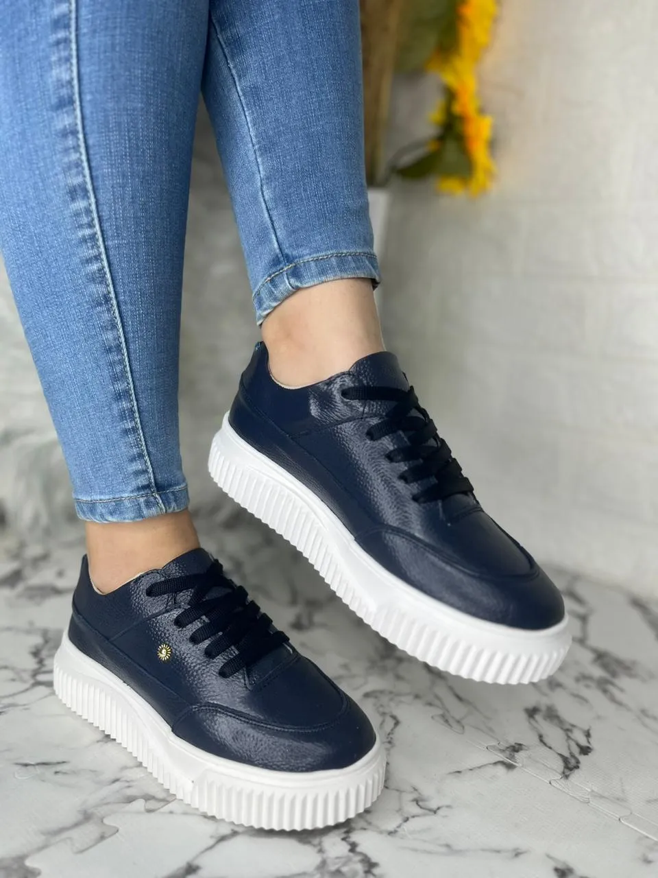 Textured Sole Leather Sneakers