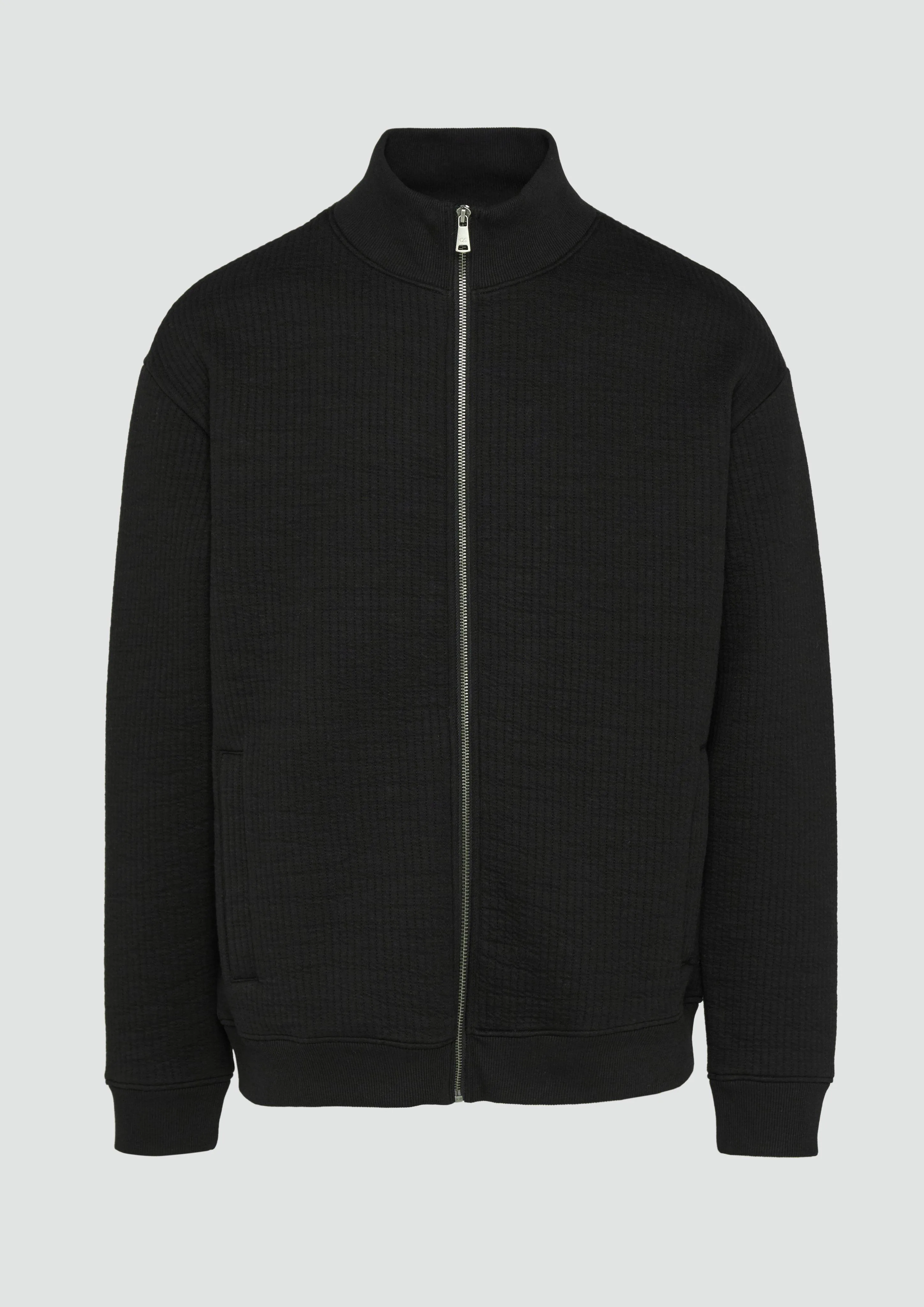 Textured sweatshirt jacket with a stand-up collar