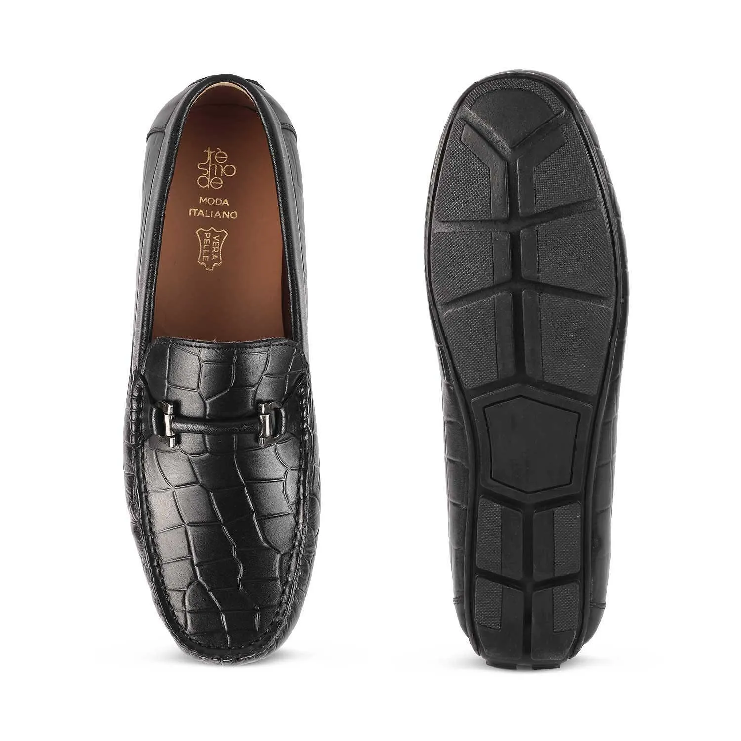 The Docks Black Men's Leather Driving Loafers Tresmode