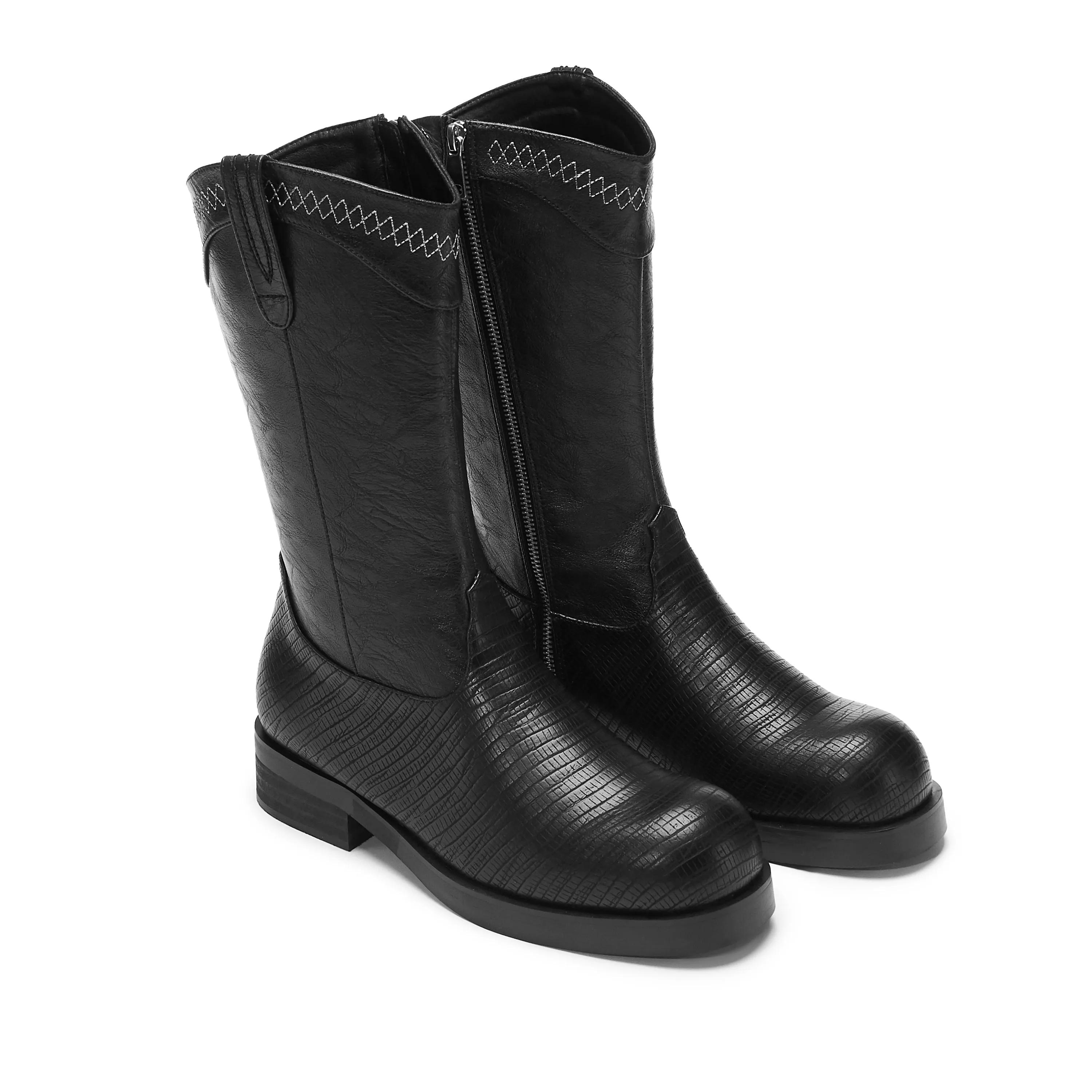 The Last Courtship Men's Ornate Stacked Cowboy Boots - Black Lizard