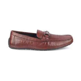 The Miluck Brown Men's Textured Leather Driving Loafers Tresmode