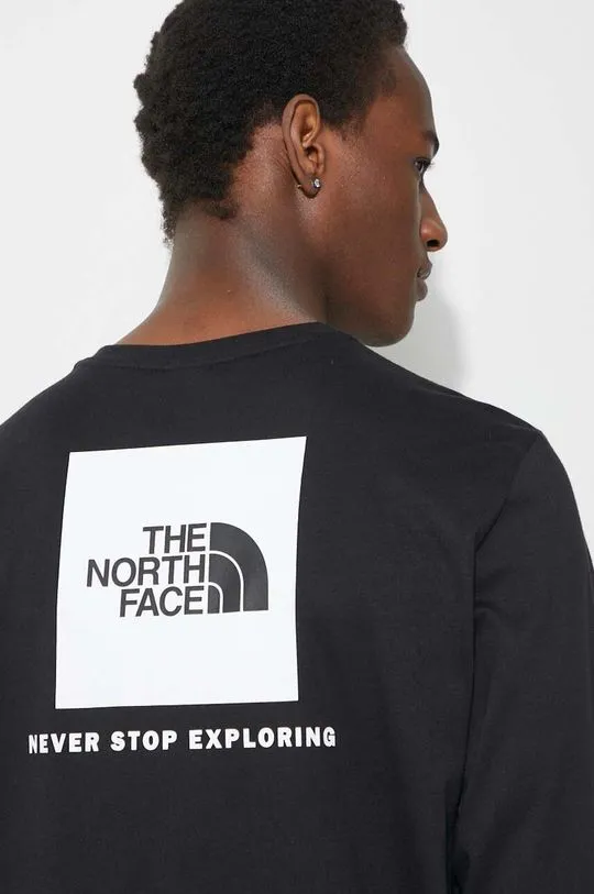 The North Face cotton longsleeve top M L/S Redbox Tee black color with a print NF0A87NNJK31