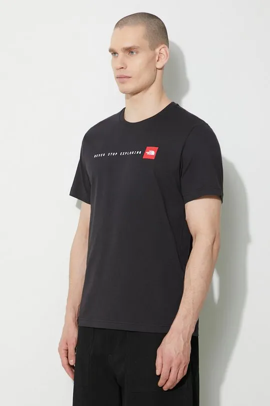 The North Face cotton t-shirt M S/S Never Stop Exploring Tee men’s black color NF0A87NSJK31