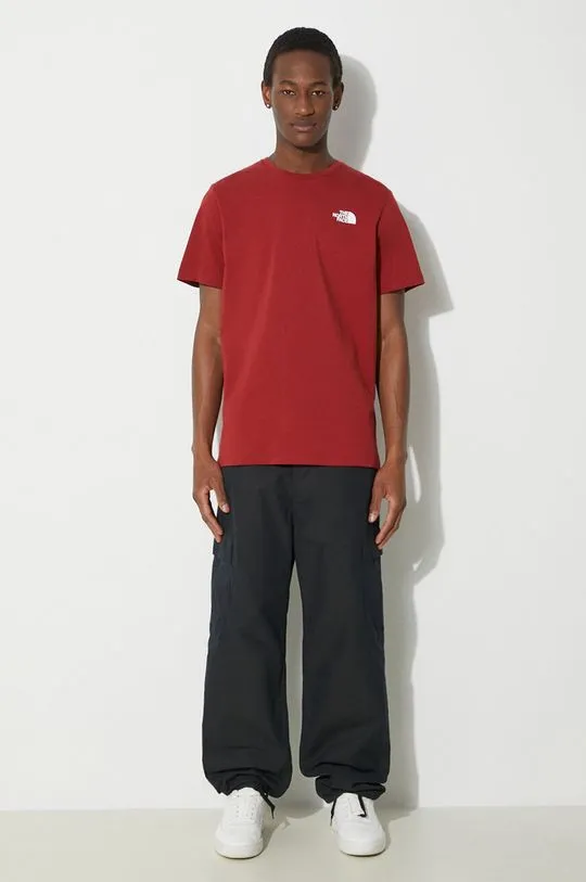 The North Face cotton t-shirt M S/S Redbox Tee men’s maroon color with a print NF0A87NPPOJ1