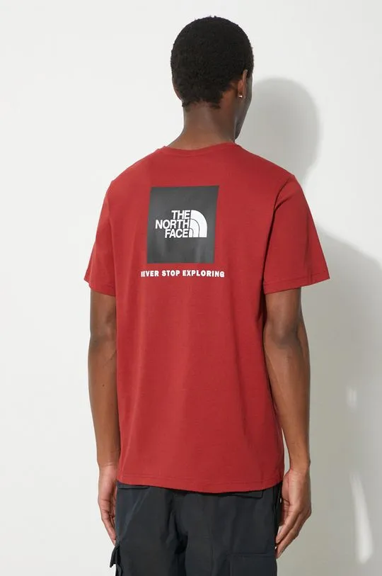 The North Face cotton t-shirt M S/S Redbox Tee men’s maroon color with a print NF0A87NPPOJ1