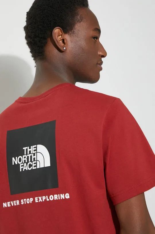 The North Face cotton t-shirt M S/S Redbox Tee men’s maroon color with a print NF0A87NPPOJ1