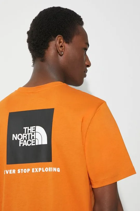 The North Face cotton t-shirt M S/S Redbox Tee men’s orange color with a print NF0A87NPPCO1