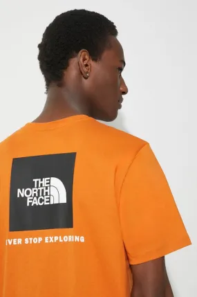 The North Face cotton t-shirt M S/S Redbox Tee men’s orange color with a print NF0A87NPPCO1