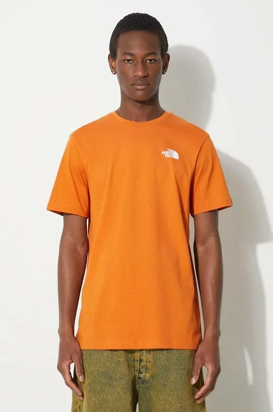 The North Face cotton t-shirt M S/S Redbox Tee men’s orange color with a print NF0A87NPPCO1