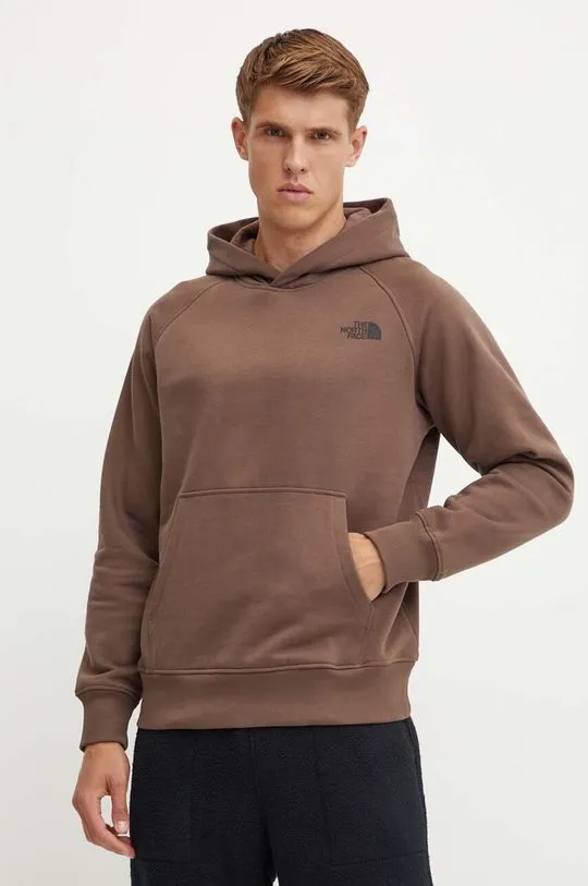 The North Face sweatshirt Raglan Redbox Hoodie men's brown color hooded smooth NF0A89F91OI1