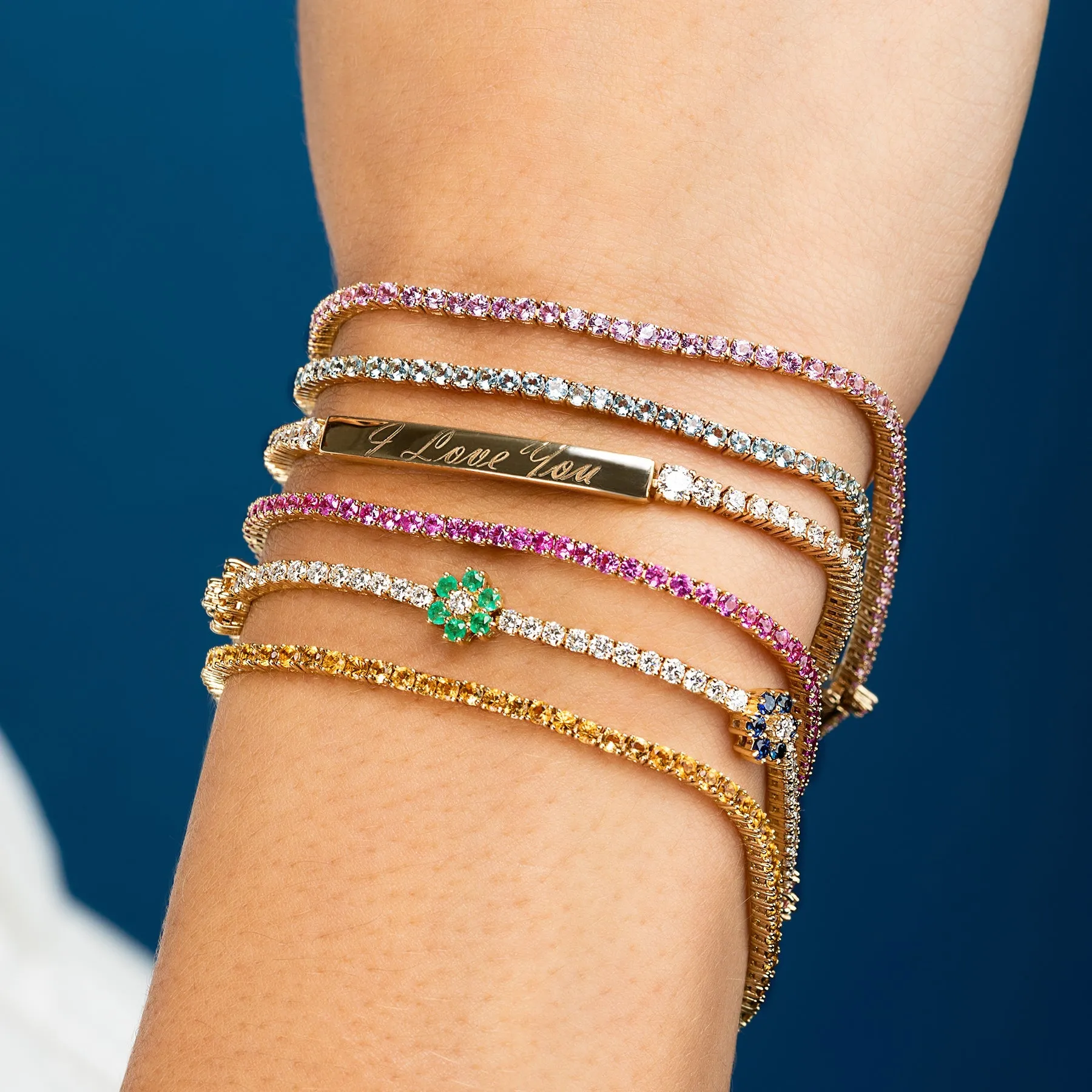 The Perfect Personalized Tennis Bracelet - Aquamarine / 14k Yellow Gold