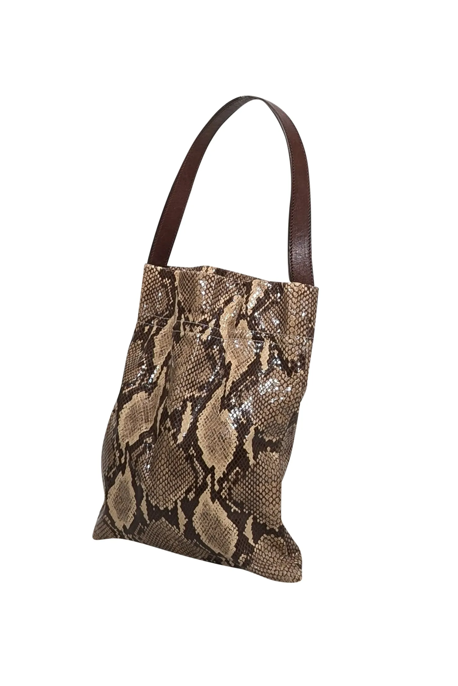 TL-180 - Beige & Brown Python Embossed Leather Shoulder Bag