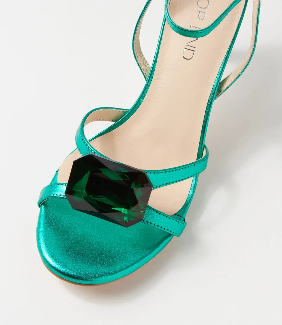 TOP END Ninie Emerald Metallic Clear Leather Jewels Sandals