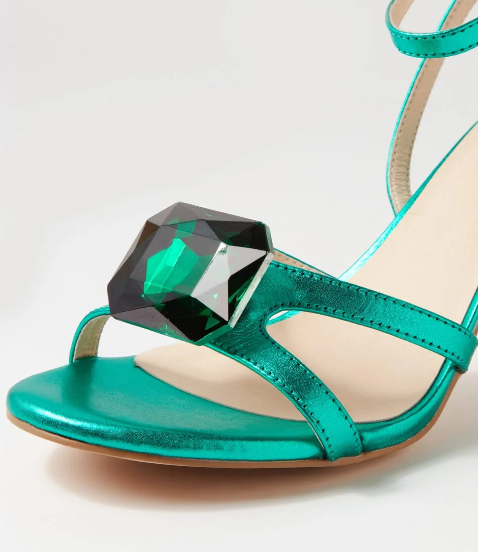 TOP END Ninie Emerald Metallic Clear Leather Jewels Sandals