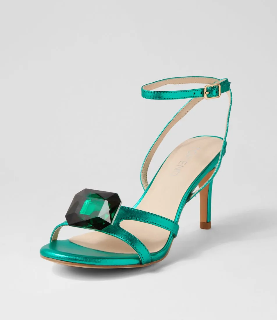 TOP END Ninie Emerald Metallic Clear Leather Jewels Sandals