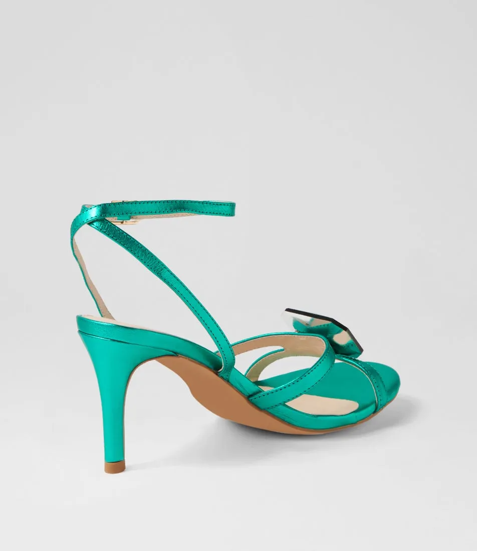 TOP END Ninie Emerald Metallic Clear Leather Jewels Sandals