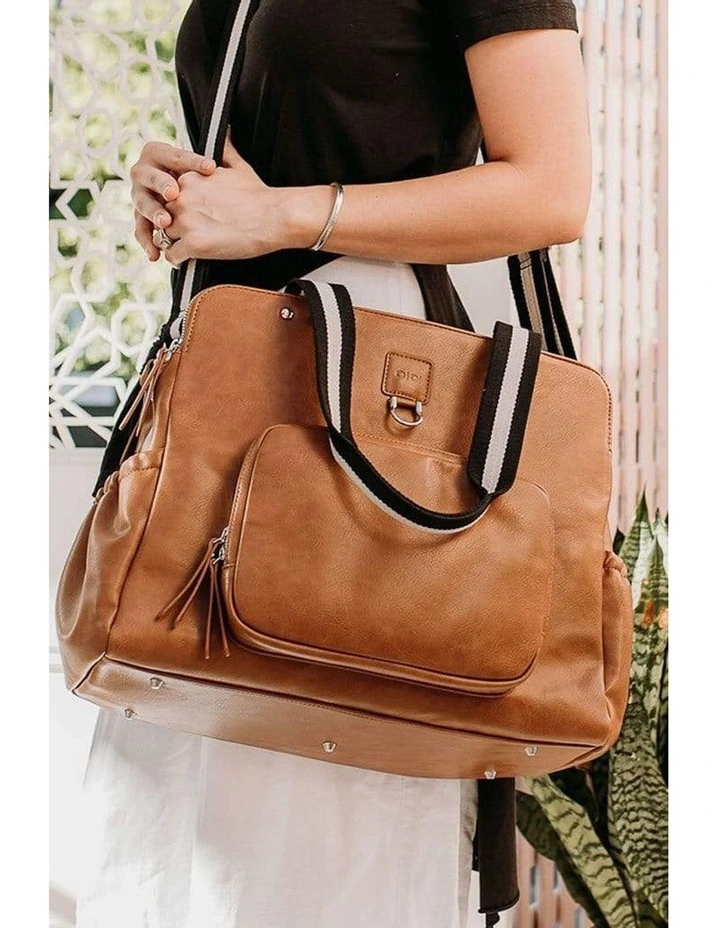 Triple Tote Vegan Leather Nappy Bag in Tan