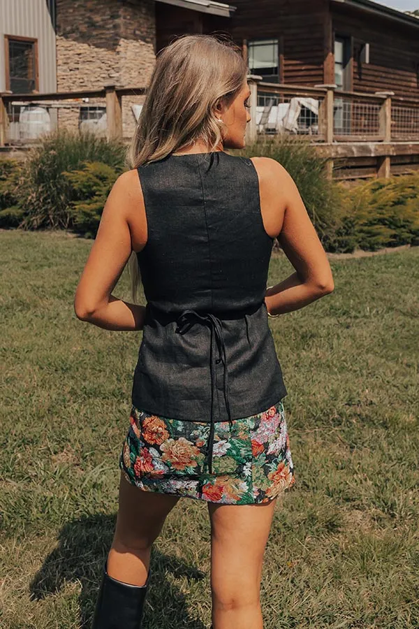 Uptown Girl Linen Vest Top in Black