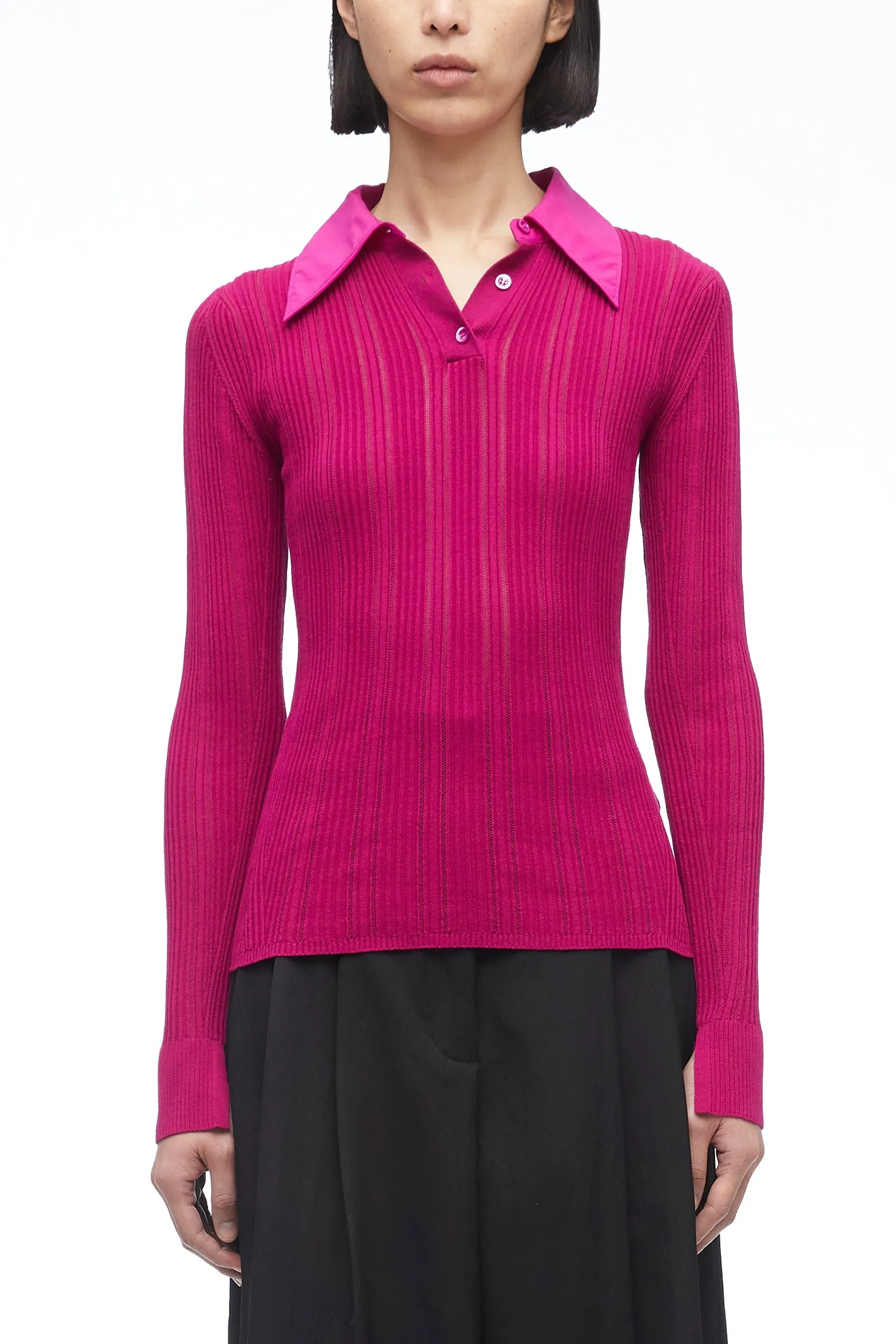 Variegated Rib Polo Pullover