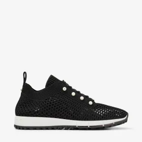 Veles Black Crochet Knit Low-Top Trainers with Pearls