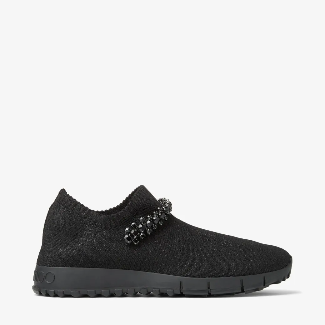 Verona Black Knit Trainers with Crystals