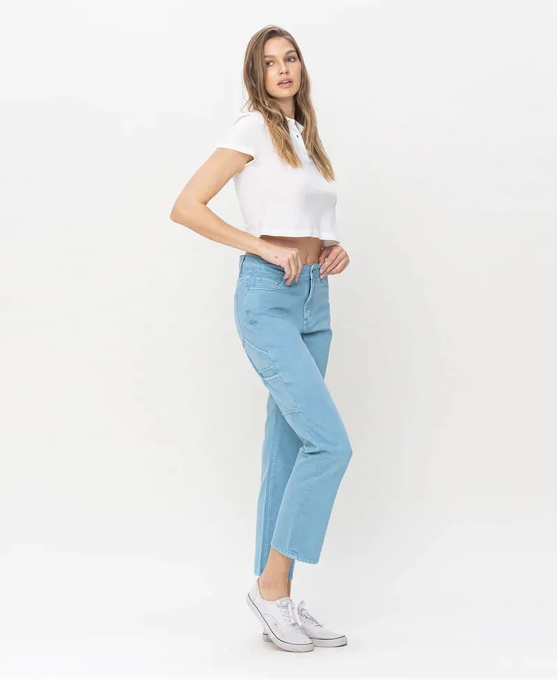 Vervet- HIGH RISE RELAXED STRAIGHT CARPENTER'S JEANS- Blue Mist